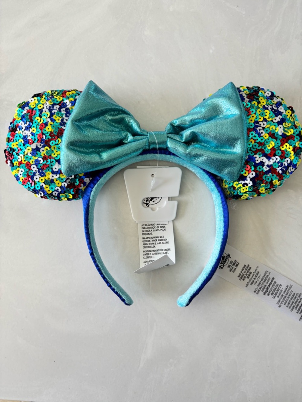 Disney Multicolor Sequin Minnie Ears with Metallic Teal Bow